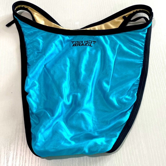 Vintage TOO HOT BRAZIL TURQUOISE BLUE HIGH CUT BIKINI BOTTOMS SIZE MEDIUM - Picture 2 of 5